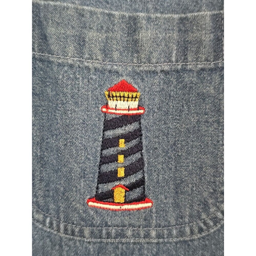 Vintage Christopher & Banks Denim Maxi Dress M Nautical Embroidered Button Front - Picture 5 of 9